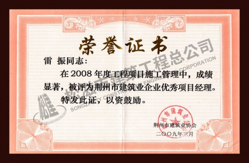 雷振2008年優(yōu)秀項目經(jīng)理